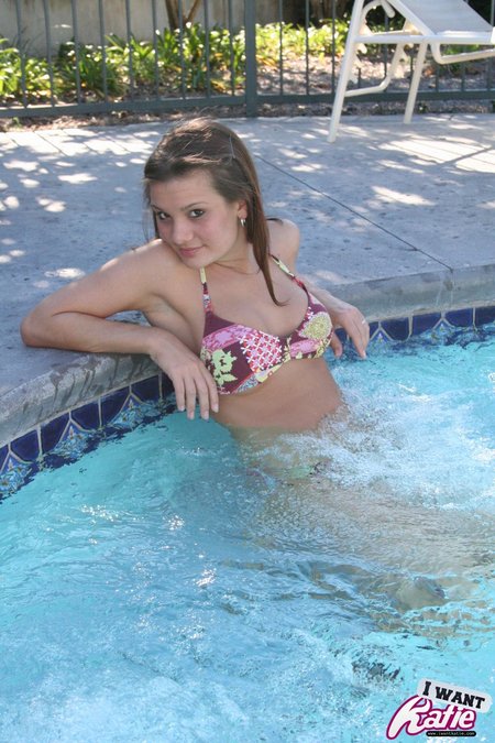 Cute teen Katie from IWantKatiecom is in the hot tub in a cute bikini